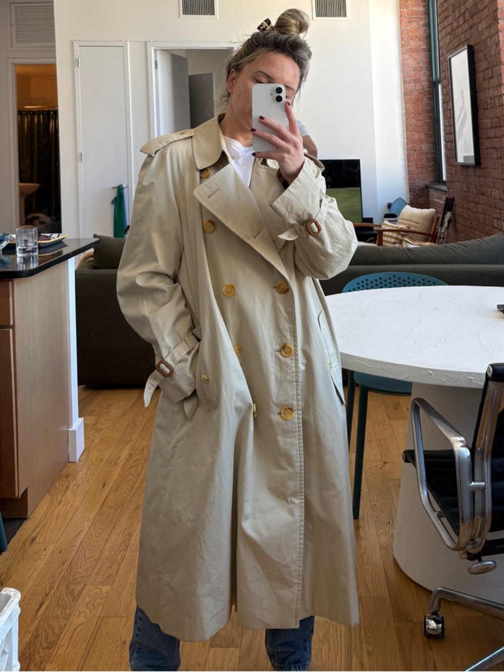 Burberry Beige Double-Breasted Trench Coat with Check Lining